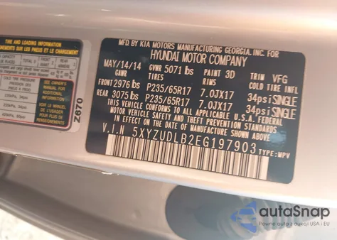 2014 Hyundai Santa Fe Sport 2.4L from USA, damaged, VIN 5XYZUDLB2EG197903